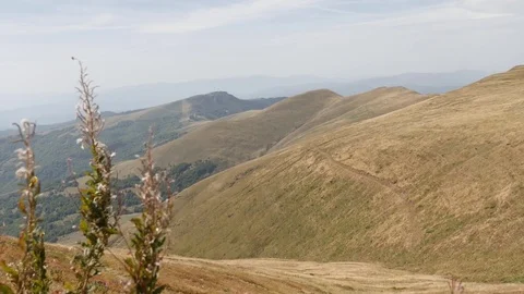 Slow pan on mountain ranges of Stara planina Stock Footage 81817165