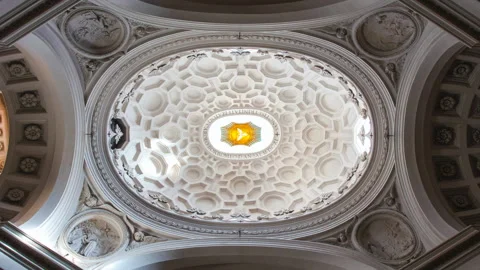Slow pan out from of the dome of San Carlo alle Quattro Fontane in Rome Stock Footage 152146302