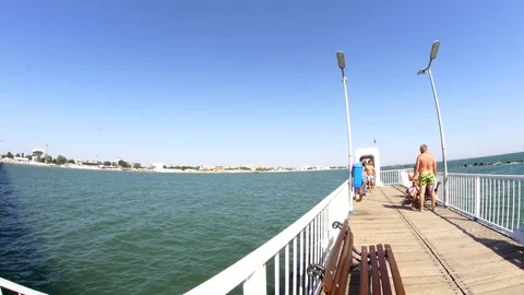 Slow Pan Over A Big Pontoon For Tourists At The Black Sea Shore Stock Footage 83429940