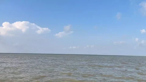 Slow Pan Over Calm Water Under Blue Sky with Clouds 4K Nature Footage Stock Footage 337953872