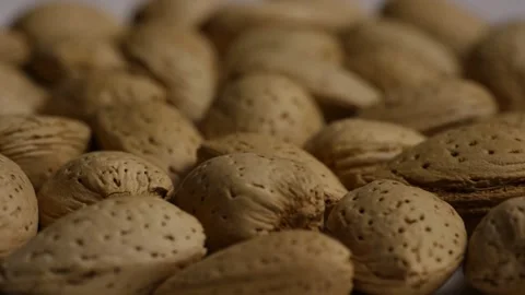 Slow pan over dense background of almond nuts Stock Footage 327911279