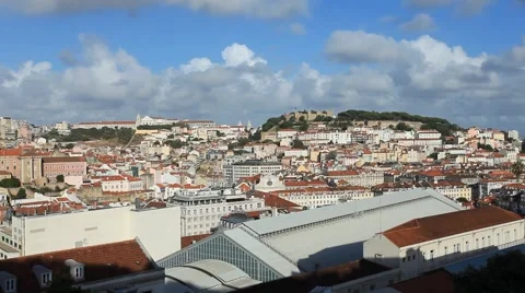 Slow Pan over Lisbon on a Clear Sunny Day Stock Footage 43920423