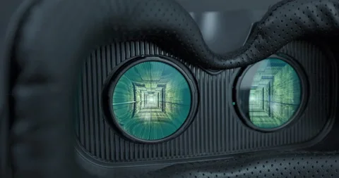 Slow pan over virtual augmented reality headset with hacking code download Stock Footage 171678801