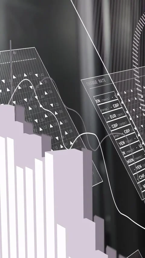 Slow pan revealing stacked bars rising, line tracing and finance table sliding, Stock Footage 332747833