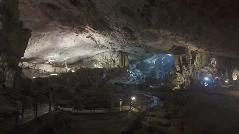 Slow pan right inside cave at ha long bay Stock Footage 287211671