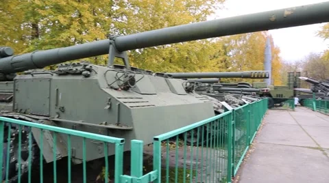 Slow Pan of Russian Tanks on Display Stock Footage 42970652