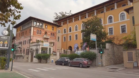 Slow pan shot from bottom to top of the Garda family house in Brenzone, Italy Stock Footage 119366992