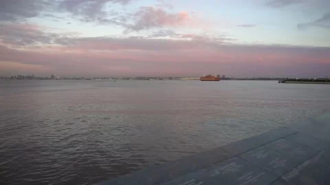 Slow pan shot view from Staten Island over Manhattan, NYC Stock Footage 166753260