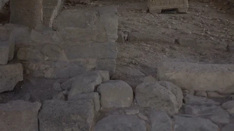 Slow Pan Up to Small Altar in Center of Ruins of Temple Stock Footage 78211824