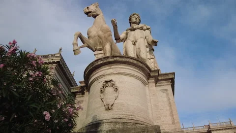 Slow pan up the statue of Pollox at the top of the Cordonata in Rome Stock Footage 238608547