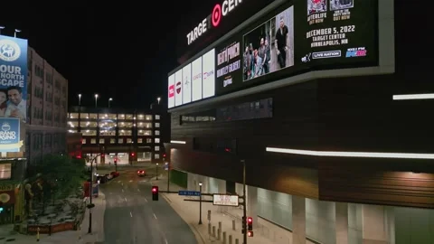 Slow Pan From Target Center To First Avenue Night Club In Minneapolis At Night Stock Footage 225605311