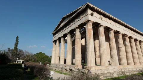 Slow pan of the 'Temple of Hephaestus' in the Agora in Athens Stock Footage 133808852