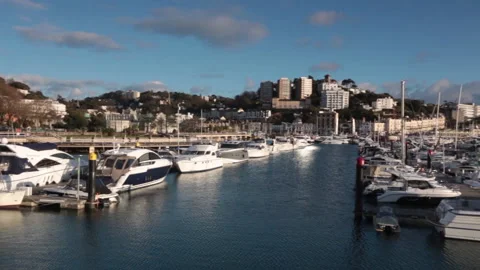 Slow pan of Torquay Marina in Devon, UK Stock Footage 141074306