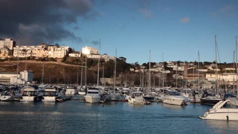 Slow pan of Torquay Marina in Devon, UK Stock Footage 141074591