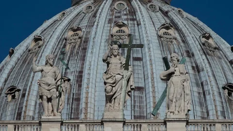 Slow pan in towards the dome of St Peter's Basilica, Vatican City Stock Footage 152146236