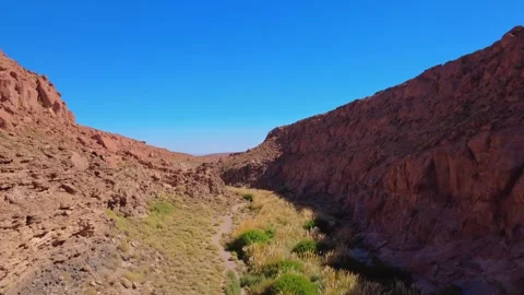 Slow-panning Medium Aerial Shot of Purilibre River Canyon in Atacama Desert Stock Footage 331211282