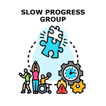 Slow progress group making solution development effort イラスト素材