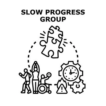 Slow progress group making solution development effort イラスト素材