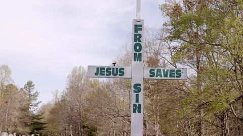 Slow pull away shot of outdoor cross. Stock Footage 152531619