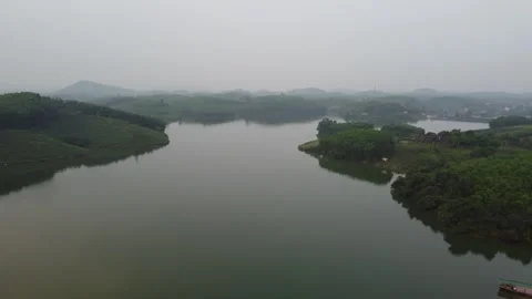 Slow Push Across Lake Hazy Sky Stock Footage 255037603