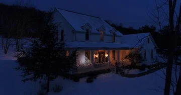 Slow Push Forward Aerial Christmas Farmhouse  	 Stock Footage