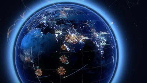 Slow Push In on Glowing Earth at Night Data Network Traditional CGI 3D Animation Stock Footage 347078005