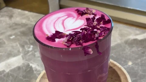 Slow Push In On Heart-shaped Latte Art Pink Rose Latte Stock Footage 332662458
