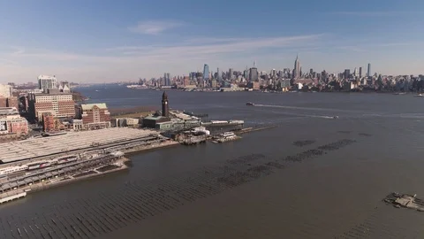 Slow Push in to Hoboken Clock &amp; Empire State Building Stock Footage 105194487