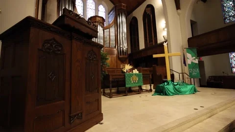 Slow Push Pass Church Pulpit Reveal Pipe Organ Stock Footage 147544827
