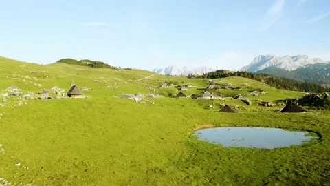 Slow Push in Shot Epic Scenery Of Big Pasture Plateau Mountain Village. Stock Footage 230329170