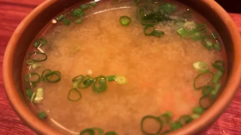 Slow Push In Shot of Miso Soup with Green Onions Stock Footage 333472262