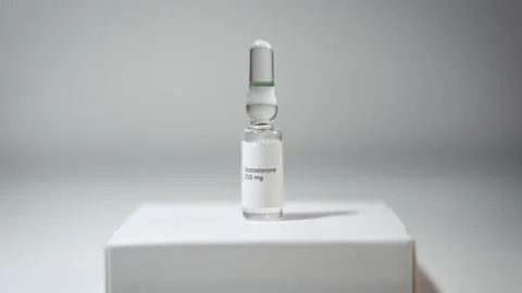 Slow Push-In on Testosterone Ampoule, TRT Medication Concept Stock Footage 331748279