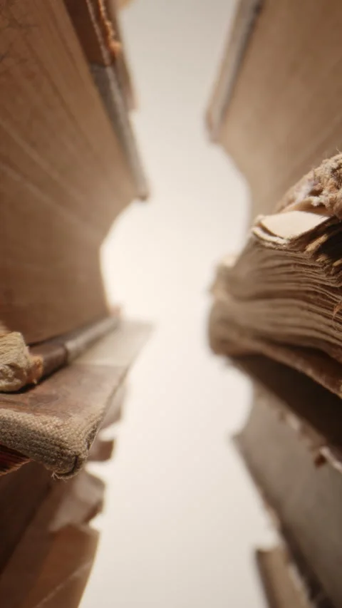Slow Push-In Through Stacks of Vintage Books Stock Footage 345572248