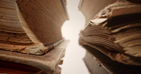 Slow Push-In Through Stacks of Vintage Books Stock Footage 345572871