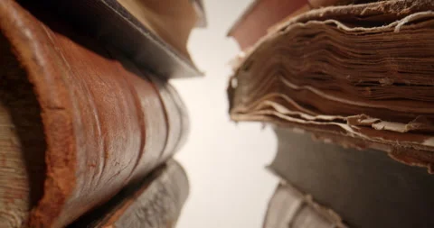 Slow Push-In Through Stacks of Vintage Books Stock Footage 345573386