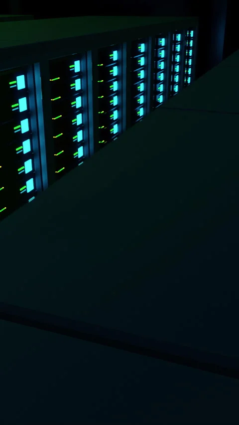 Slow Reveal of Data Center Computer Servers Processing Digital Information Stock Footage 328833247