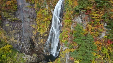 Slow Reveal Drone Flight Of Yasu-no-Taki Falls, Japan Stock Footage 172973997