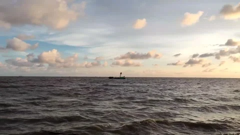 Slow Right to Left Camera Pan Over River with Cloudy Evening Sky Stock Footage 342630853