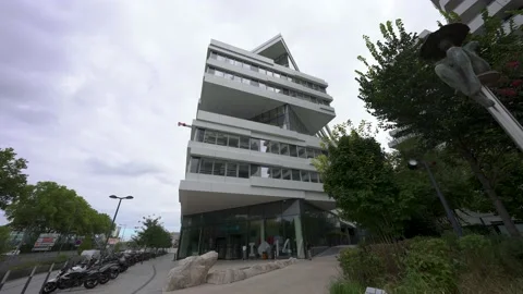 Slow right panel, Capgemini building number 147 with compagny logo, low Stock Footage 206056887