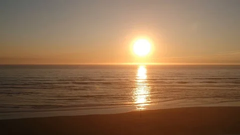 Slow Rise From Beach Small Waves Sunset Stock Footage 105326013