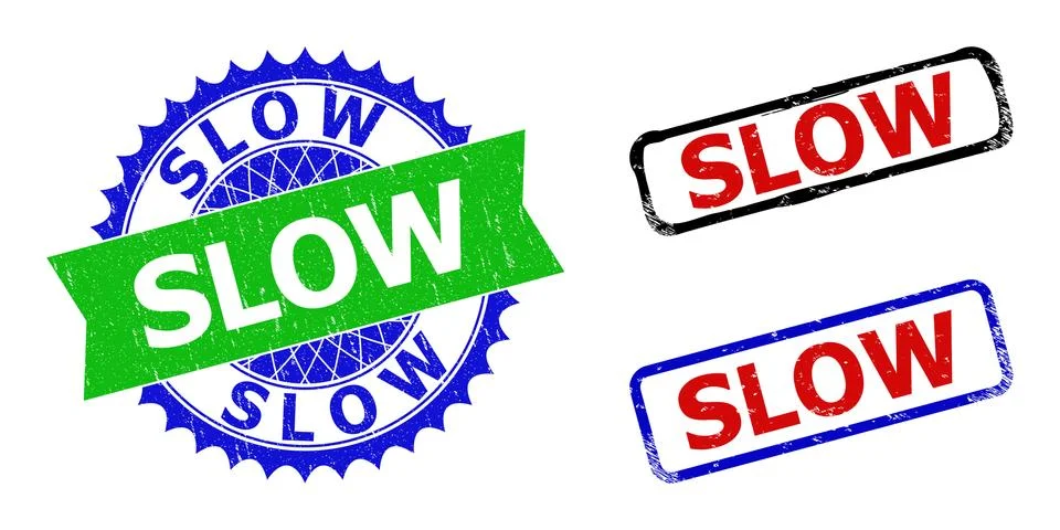 SLOW Rosette and Rectangle Bicolor Watermarks with Corroded Styles Stock Illustration