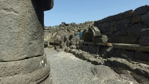 Slow Rotate Around Old Pillar in City Ruins Stock Footage 77699366