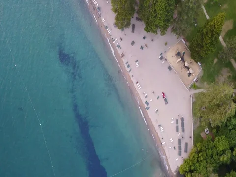 Slow Rotating Aerial Shot Over Beach Of Lake Tahoe Stock Footage 80631323