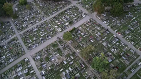 Slow Rotating Aerial View of Graves at Hernals Cemetery in Vienna Stock Footage 251782761