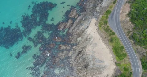 Slow rotating birdseye view of great ocean road Stock Footage 84314525