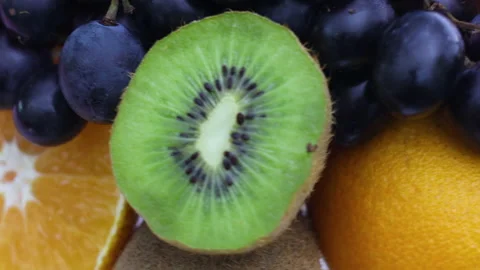 Slow rotating close up of fresh ripe different kind of fruits Stock Footage 141686519