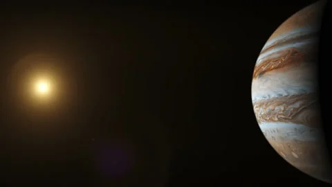 Slow rotating Jupiter in space concept Video stock 130231346