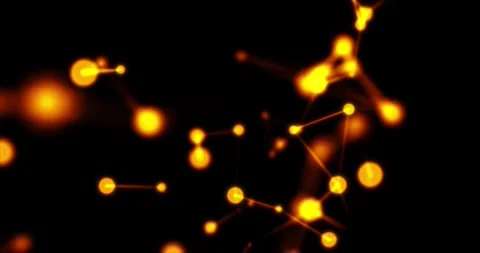 A slow rotation of glowing orange molecular plexus bonds in deep space Stock Footage 345846643