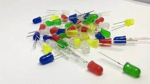 Slow rotation Up over stack of LEDs. Light-emitting diode (LED) in blue, Stock Footage 131498925