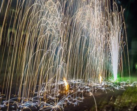 Slow shutter image of Deepavali fireworks in Maharashtra, India. Stock Photos